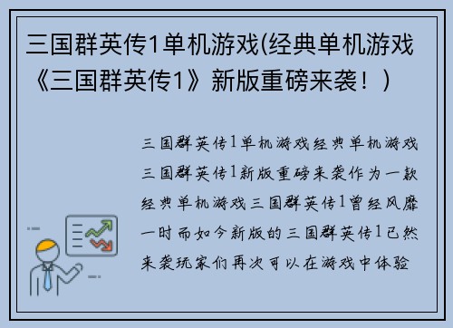 三国群英传1单机游戏(经典单机游戏《三国群英传1》新版重磅来袭！)
